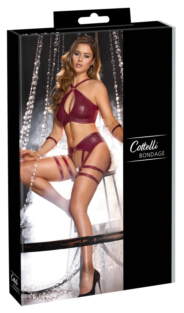Cottelli Wireless Bra & Crotchless Suspender Thong Matte Look Set with Handcuffs (obrázek 10)