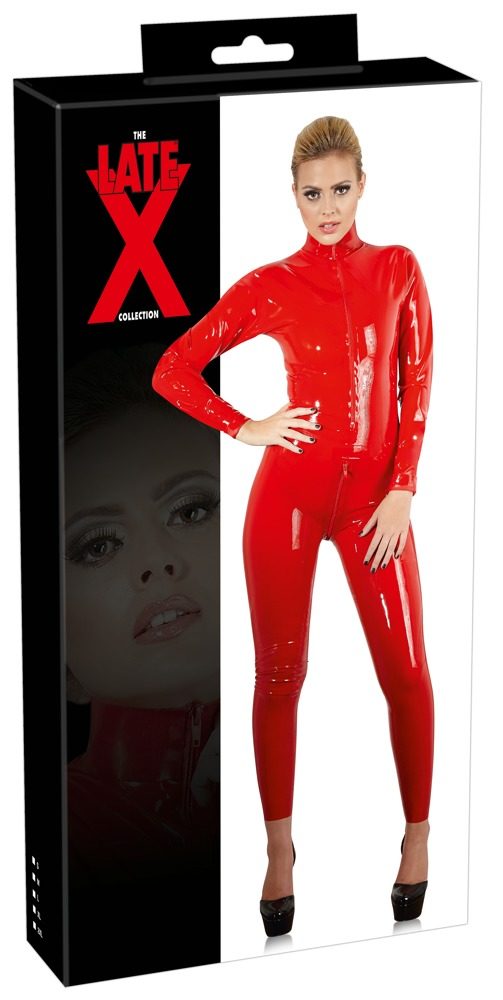 Latexový dámský catsuit s předním zipem a dlouhým rukávem - Obrázek 5