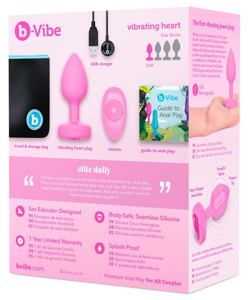 b-Vibe Vibrating Heart Plug S/M Pink - Obrázek 7