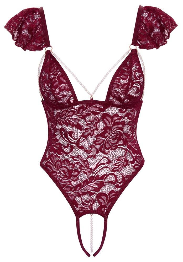 Cottelli Lace Crotchless Body with Stimulating Pearls 2644932 Red (obrázek 7)