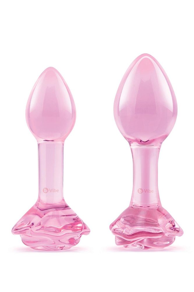 Pink Roses Glass Butt Plug Training Set - elegantní anální kolíky