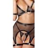 Cottelli Net Matte Look Triangle Bra, Suspender Belt & Crotchless String Set