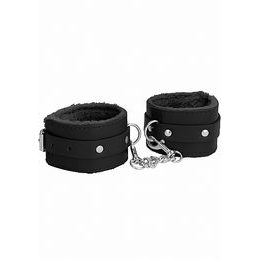 Ouch! Plush Leather Hand Cuffs Black