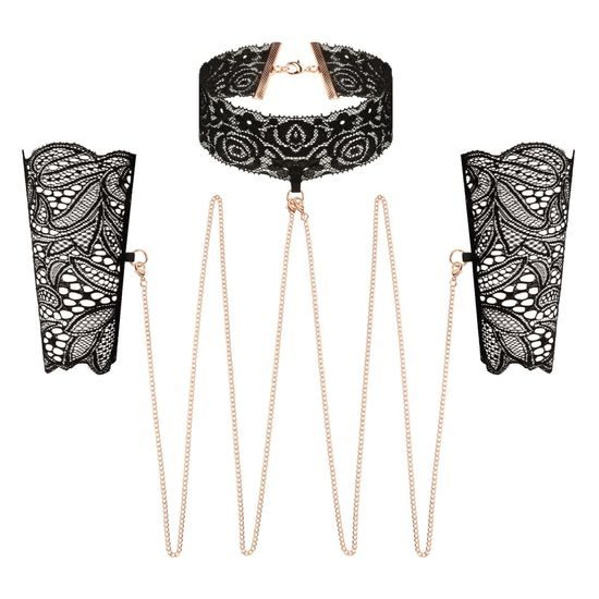 Sada Rosy Gold Lace Cuffs and Collar černá