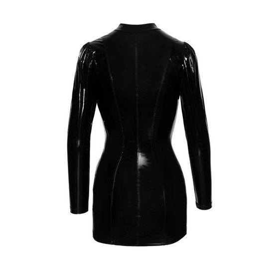 Noir Handmade F246 Short PVC Dress Fastened in the Front with Gold Clasps