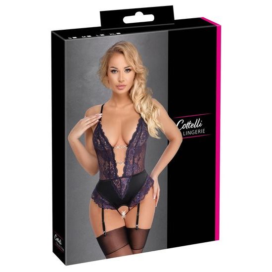 Cottelli Crotchless Lace Body with Suspenders 2643561 Black