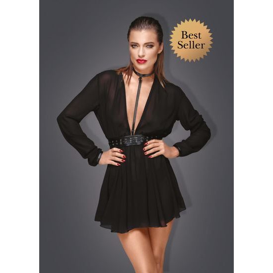 Noir Handmade Chiffon Minidress with Choker F150