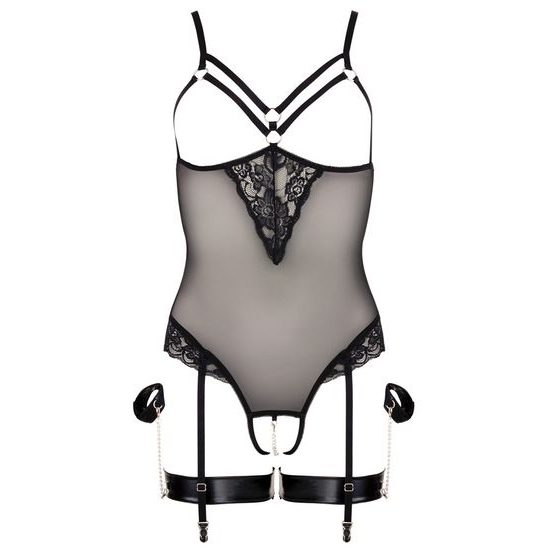 Průhledné body s krajkou a otevřenou podprsenkou S Cottelli Collection Bondage