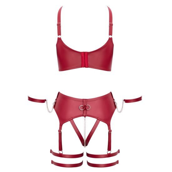 Cottelli Wireless Bra & Crotchless Suspender Thong Matte Look Set with Handcuffs