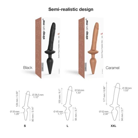 strap-on-me Realistic Switch Plug-in 2in1 Dildo & Butt Plug Black L