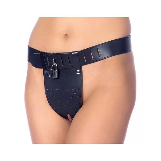 Rimba Chastity Belt with Two Holes In Crotch Padlock Included Kožený pás cudnosti pro ženy Velikost M/L