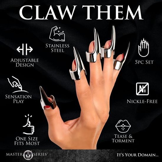 Master Series Clawed 5pc Sensation Play Rings Silver