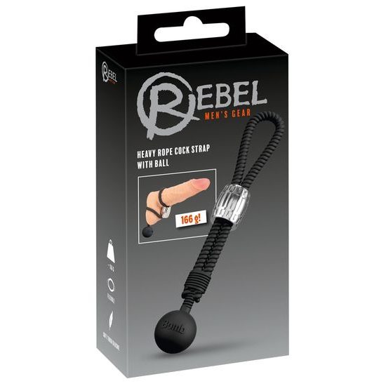 Rebel Heavy Rope Cock Strap with Ball Black