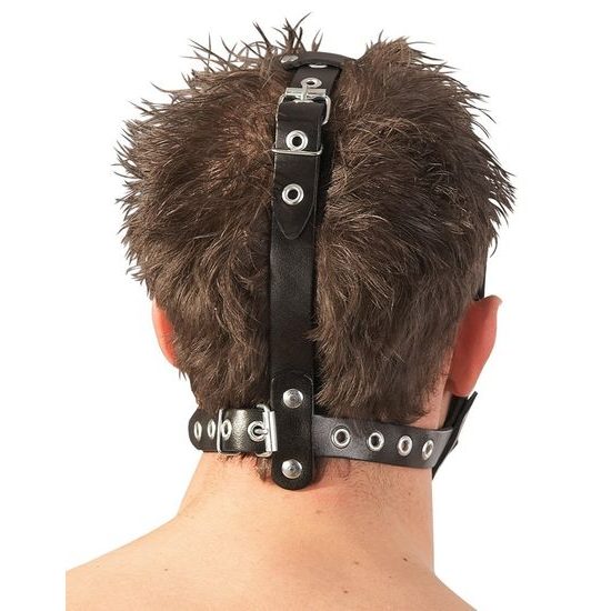 ZADO Leather Head Harness with Dildo