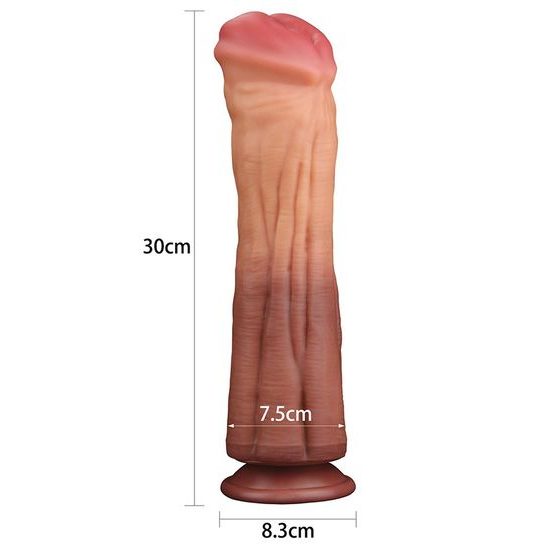 LoveToy 12" Dual Layered Platinum Silicone Cock