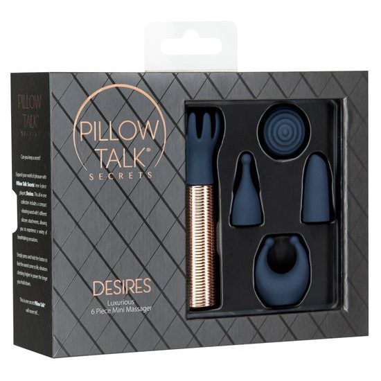 Pillow Talk Secrets Choices 6 Piece Mini Massager Set Navy Blue Rose Gold