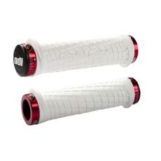 ODI GRIPS TROY LEE DESIGNS SIGNATURE ATV LOCK-ON BONUS PACK WHITE W/RED CLAMPS