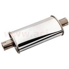 UNIVERZÁLNÍ TLUMIČ OVÁLNÝ VSTUP/VÝSTUP NA STŘEDU, PRŮMĚR TĚLA 100/165MM, DÉLKA TĚLA 320MM, VNITŘNÍ PRŮMĚR 51MM NEREZ