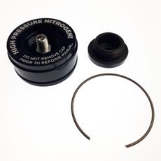 RESERVOIR END CAP ASSEMBLY:(1.834 BORA)AL6061, BLACK ANO II, LASER ETCH WARNING, THREADED