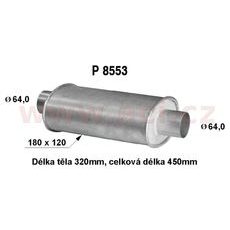 UNIVERZÁLNÍ TLUMIČ PLOCHÝ (TRUBKA 64 MM, DÉLKA 45 CM) (TĚLO 18X12 CM, DÉLKA 32 CM) FENNO