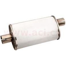 UNIVERZÁLNÍ TLUMIČ OVÁLNÝ VSTUP/VÝSTUP NA STŘEDU/STRANĚ, PRŮMĚR TĚLA 115/185, DÉLKA TĚLA 320MM, VNITŘNÍ PRŮMĚR 63MM NEREZ