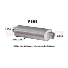 UNIVERZÁLNÍ TLUMIČ PLOCHÝ (TRUBKA 64 MM, DÉLKA 55 CM) (TĚLO 18X12 CM, DÉLKA 42 CM) FENNO