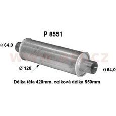 UNIVERZÁLNÍ TLUMIČ KULATÝ (TRUBKA 64 MM, DÉLKA 55 CM) (TĚLO 12 CM, DÉLKA 42 CM) FENNO