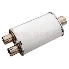 UNIVERZÁLNÍ TLUMIČ OVÁLNÝ 1X2, PRŮMĚR TĚLA 115/185MM, DÉLKA TĚLA 320MM, VNITŘNÍ PRŮMĚR 63-2X51MM NEREZ