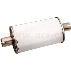 UNIVERZÁLNÍ TLUMIČ OVÁLNÝ VSTUP/VÝSTUP NA STŘEDU, PRŮMĚR TĚLA 140/220, DÉLKA TĚLA 250, VNITŘNÍ PRŮMĚR 89MM NEREZ