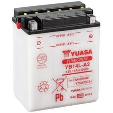 MOTOBATÉRIE 12V, YB14L-A2, 14,7AH, 175A, KONVENČNÉ YUMICRON 136X91X168, YUASA ORIGINÁL (VR. BALENIE ELEKTROLYTU)