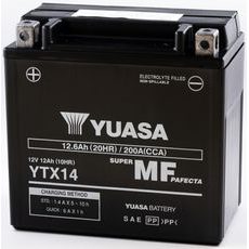 MOTOBATÉRIE 12V, YTX14-BS, 12,6AH, 200A, BEZÚDRŽBOVÁ MF AGM 150X87X145, YUASA ORIGINÁL (VR. BALENIE ELEKTROLYTU)
