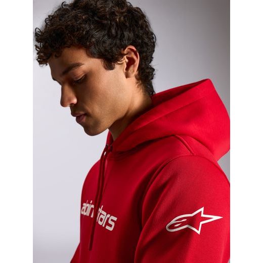 MIKINA WORDMARK HOODIE 3, ALPINESTARS (ČERVENÁ/BÍLÁ)