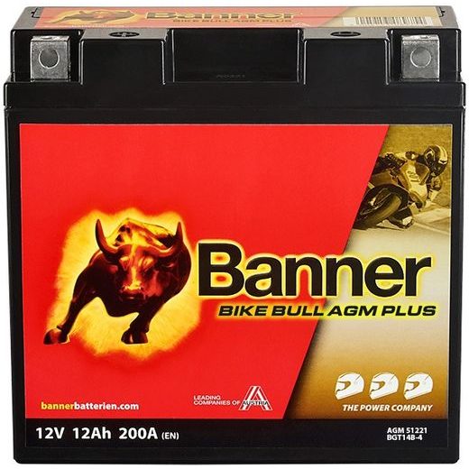 BATERIE AGM PLUS 12V, BGT14B-4, 12AH, 200A, BANNER BIKE BULL AGM PLUS 150X70X145