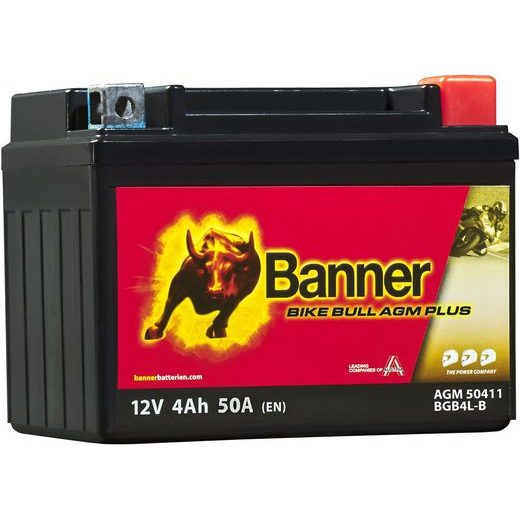 BATERIE AGM PLUS 12V, BGB4L-B, 4AH, 50A, BANNER BIKE BULL AGM PLUS 120X70X91
