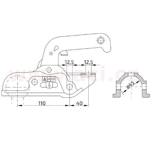 TAŽNÁ SPOJKA WINTERHOFF WW 220 R-A NA TYČ PRŮMĚR 45 MM, 2200 KG ORIGINÁL