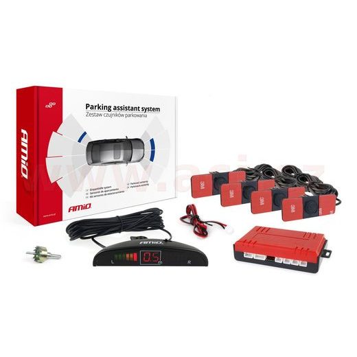 PARKOVACÍ ASISTENT ZADNÍ - ZVUKOVÁ SIGNALIZACE + LED DISPLEJ, 4X SENZOR 16,5 MM PRO VNITŘNÍ MONTÁŽ (ČERNÉ)