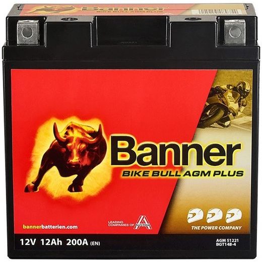 BATERIE AGM PLUS 12V, BGT14B-4, 12AH, 200A, BANNER BIKE BULL AGM PLUS 150X70X145