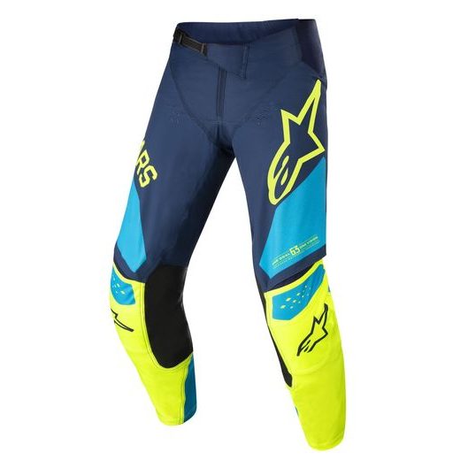 NOHAVICE RACER FACTORY, ALPINESTARS, DETSKÉ (TMAVÁ MODRÁ/ŽLUTÁ FLUO/MODRÁ NEON) 2022