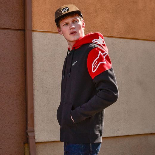 MIKINA VELOCITY HOODIE, ALPINESTARS (ČERNÁ/ČERVENÁ)