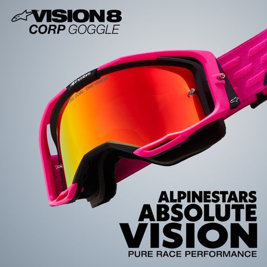 OKULIARE VISION 8 LUAR, ALPINESTARS (ČERVENÁ/ČERNÁ, ZRKADLOVÉ STRIEBORNÉ PLEXI) 2025