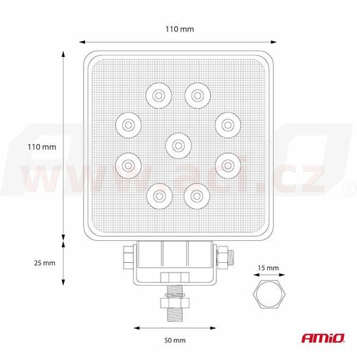 LED PRACOVNÍ SVĚTLO, NAPĚTÍ 9-36 V, (9 LED 3030), SVĚT. TOK 2160 LM, (110 X 110 MM)