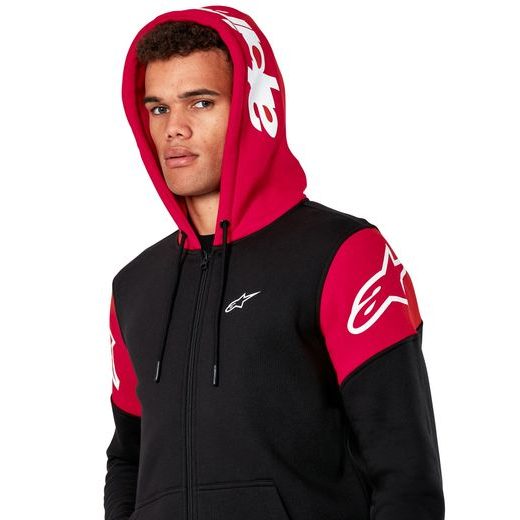 MIKINA VELOCITY HOODIE, ALPINESTARS (ČERNÁ/ČERVENÁ)