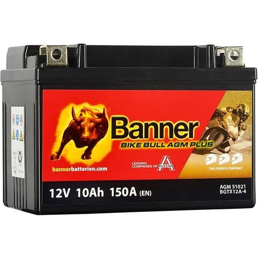 BATERIE AGM PLUS 12V, BGTX12A-4, 10AH, 150A, BANNER BIKE BULL AGM PLUS 150X87X105