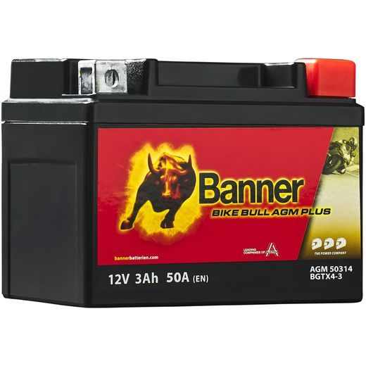 BATERIE AGM PLUS 12V, BGTX4-3, 3AH, 50A, BANNER BIKE BULL AGM PLUS 113X70X86