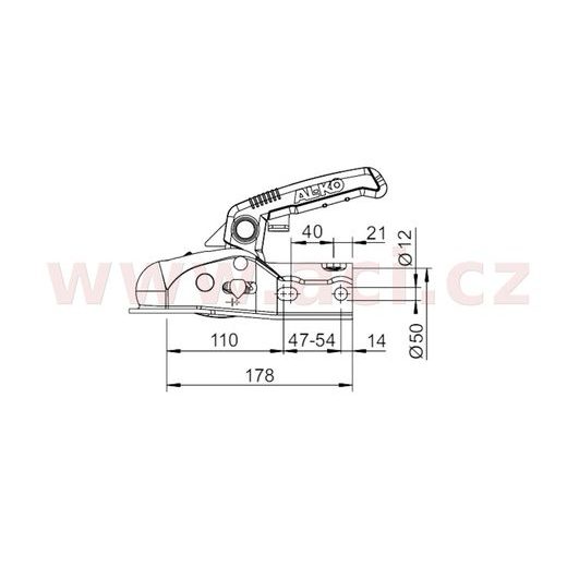 TAŽNÁ SPOJKA AL-KO AK 270, TYČ PRŮMĚR 50 MM, 2700 KG + SOFT DOCK ORIGINÁL