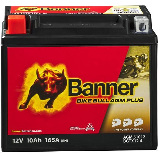 BATERIE AGM PLUS 12V, BGTX12-4, 10AH, 165A, BANNER BIKE BULL AGM PLUS 150X87X130