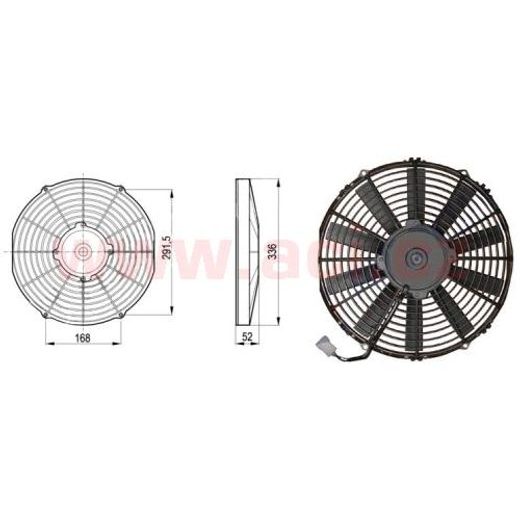 SAHARA UNIVERZÁLNÍ 24 V, VNĚJŠÍ PRŮMĚR 336 MM, PRŮMĚR VRTULE 305 MM, TLOUŠŤKA 52 MM, 3,5 A, PROUD VZDUCHU 1460 M3/H, SÁNÍ