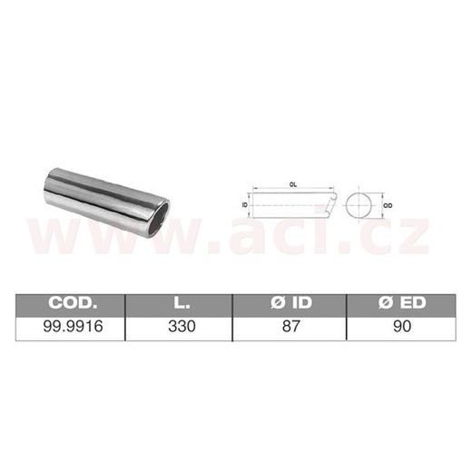 KONCOVKA VÝFUKU NEREZOVÁ KULATÁ, VNĚJŠÍ PRŮMĚR 90MM, DÉLKA 330MM, VNITŘNÍ PRŮMĚR 87MM ASSO