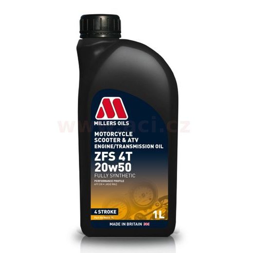 MILLERS OILS PLNE SYNTETICKÝ OLEJ PRE 4-TAKT. MOTORY MOTOCYKLOV MOTORSPORT ZFS 4T 20W50 1L