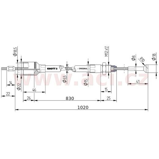 LANOVOD BRZDOVÝ KNOTT 830/1020 MM RYCHLOMONT. (S ČOČKOU) ORIGINÁL